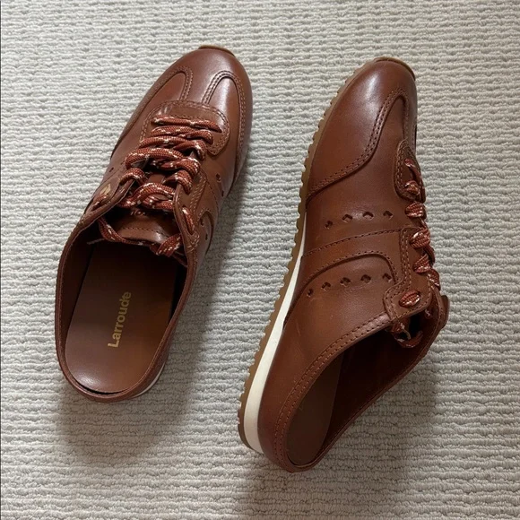 Larroudé Brown Leather Stella Sneaker Mules NWOT - Picture 3 of 11